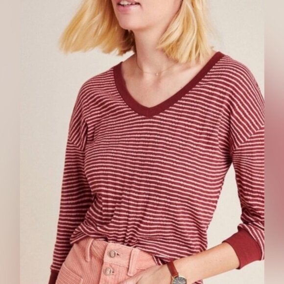 by Anthropologie V-Neck Striped Top l - Picture 1 of 8
